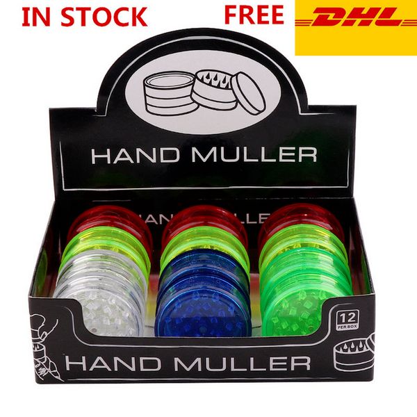 DHL 60mm 3 pièces broyeur d'herbes en plastique coloré pour fumer des broyeurs de tabac avec vert rouge bleu clair DHL Wholesale