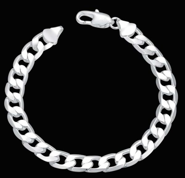 DHL 6MM 8MM 925 Argent Plaqué Chaîne Bracelet Hommes Hip Hop Bijoux Plat Curb Chaîne Bracelet Mode Hommes Femmes Lien Bracelet Bijoux pour la Fête