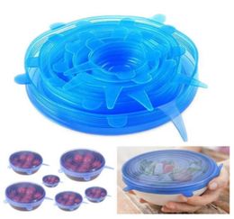 DHL 6 PCS Set Silicone Stretch Pot D'aspiration Couvercles De Qualité Alimentaire Silicone Frais Garder Wrap Joint Couvercle Pan Couverture Belle Cuisine Accessoires 2338801