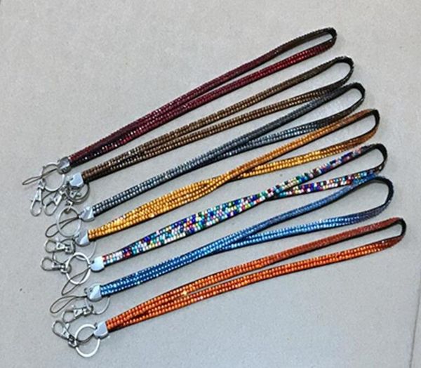 Envío gratis DHL todos los colores de 39 piezas para elegir Nuevo Bling Rainbow Rhinestone Lanyard Crystal correa para el cuello Diamond Long Lanyard con llavero