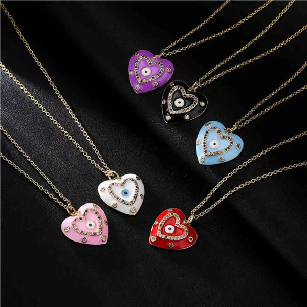 DHL Aogu Nouvelle Couleur Huile Dégoulinant Amour Pendentif Cuivre Zircon Lucky Devil Eye Collier Xu