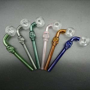 DHL Bent Oil Burner Pipe Tube coloré Clear Bubble Ball OD 30mm d'épaisseur Pyrex Glass Tobacco Herb Burning Curved Pipes