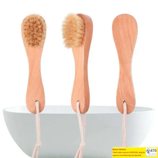 DHL Bristle Face Bath Brush para Mujeres Hombres Cepillos de masaje ovalados Mango de madera Cerdas finas naturales con cuerda colgante JN10