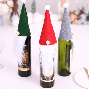 DHL Decoración navideña Rudolph Sombreros Fieltro Botella de vino Cubierta Santa Claus Barba Muñeca Forma Navidad Mesa Decoración 3 colores XD21171