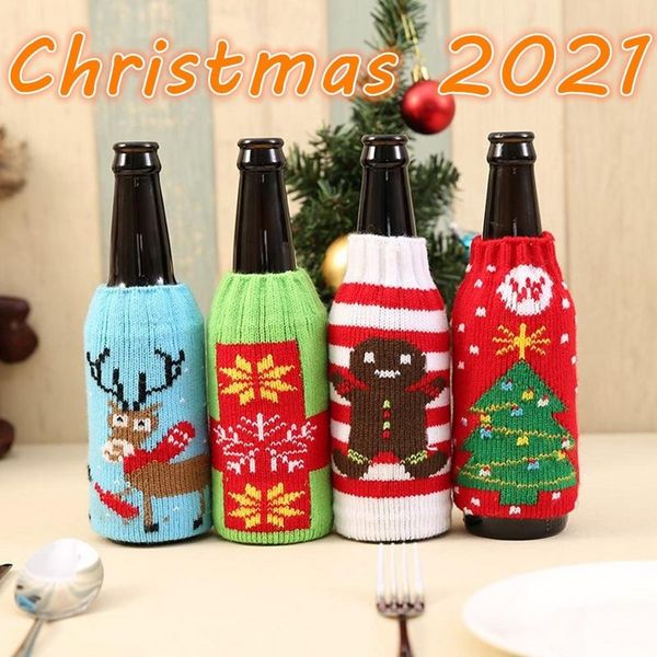 DHL navidad tejido botella de vino cubierta favor de fiesta navidad cerveza vinos bolsas santa muñeco de nieve alce cervezas botellas cubiertas 851