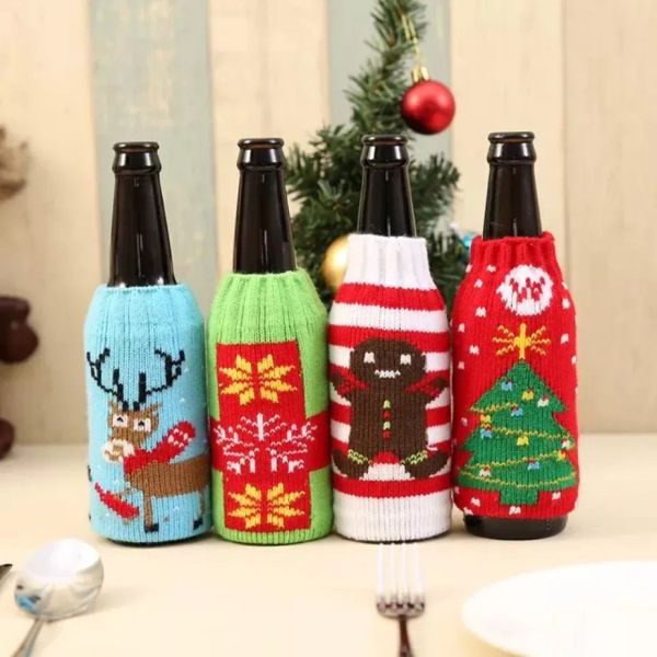 DHL Noël Tricoté Bouteille De Vin Couverture Party Favor Noël Bière Vins Sacs Santa Bonhomme De Neige Moose Bières Bouteilles Couvre Cadeaux