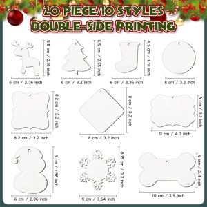 DHL Noël Sublimation En Bois Pendentifs Vierges Ornement Double Face MDF Décorations Pendentif Vierge En Vrac Arbre Disques Commémoratifs Fournitures pour DIY Décor 0711