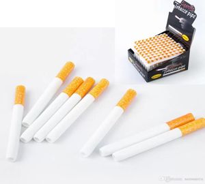 Dhl Cigarette Shape Fumer Pipes Ceramic Cigarette Hitter Pipe Yellow Filtre Color100pcsbox 78mm 55 mm One Bat Metal4776293