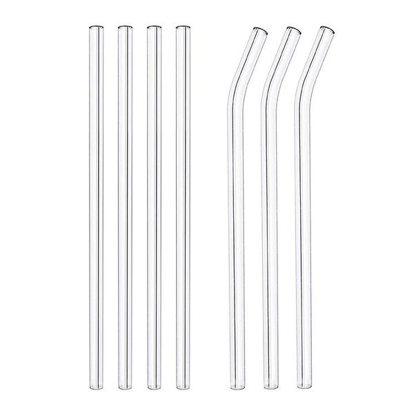 DHL Clear Glass Straw 200 * 8mm Pailles à boire en verre courbé droites réutilisables avec brosse Pailles en verre écologiques pour cocktails smoothies SN6515