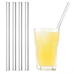 DHL helder glazen stro 200x8mm herbruikbare rechte gebogen glas drinkstrepen met borstel milieuvriendelijke glazen rietjes voor smoothies cocktails FY5155 SS1105