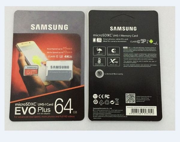 Livraison DHL 8G/16GB/32GB/64GB/128GB/256GB Haute qualité Samsung EVO+ Plus carte micro sd U3/smartphone Carte TF C10/Car recorder Cartes de stockage 95MB/S