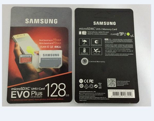 Livraison DHL 8 Go / 16 Go / 32 Go / 64 Go / 128 Go / 256 Go Carte micro sd Samsung EVO + Plus de haute qualité U3 / carte TF pour smartphone C10 / Enregistreur de voiture Cartes de stockage 95 Mo / S