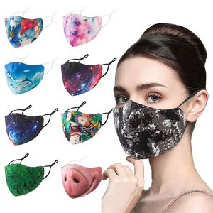 DHL Designer Gezichtsmasker Volwassen Zwart Herbruikbare Maskers Clown Sterrige Sky Tower Verstelbare Oor Gesp Zacht Ademend Anti Stof Mond Facemask