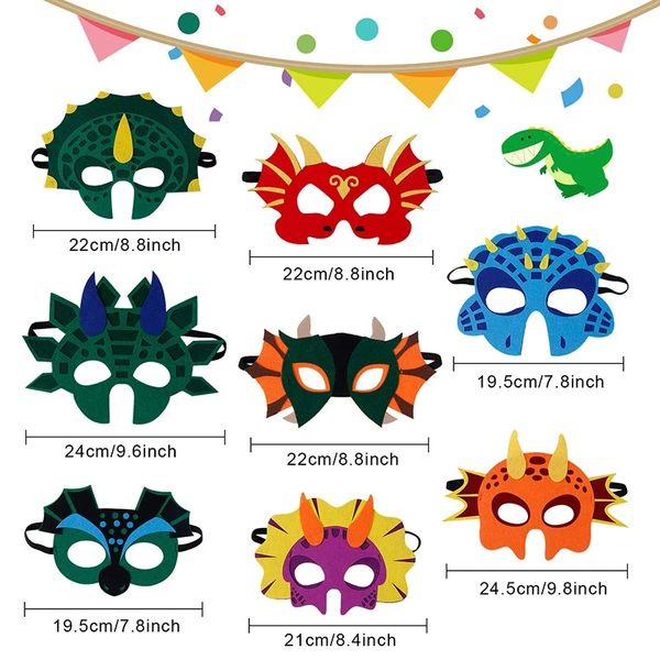 DHL Halloween Jouets Masques de fête de dinosaures Mascarade et Halloween Masque de dinosaures en feutre de mousse pour enfants Thème d'anniversaire