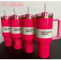 US magazijn PINK Parade 40oz Quencher H2.0 Mokken Cups camping reizen Auto cup RVS Tumblers Cups Siliconen handvat Valentijnsdag Cadeau Met 1:1 Hetzelfde Logo GG0102