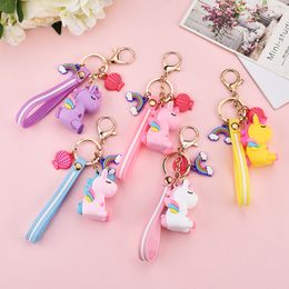 DHL Fashion Stereo Rainbow Unicorn Keychain Keyring pluche speelgoed voor kinderen Creatieve telefoontas auto Exquise hanger cadeau voor vrienden
