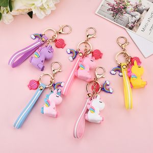 DHL Fashion Stereo Rainbow Unicorn Keychain Keyring Plush Toys for Kids Creative Phone Bag Car Exquisite Pendant Gift for Friends