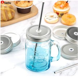 DHL Snelle blik Mason Jar Deksels Cover met Stro Gat 2 Kleuren Drinkglas Covers Kinderen en volwassen partijen Drinken Accessoires WY32