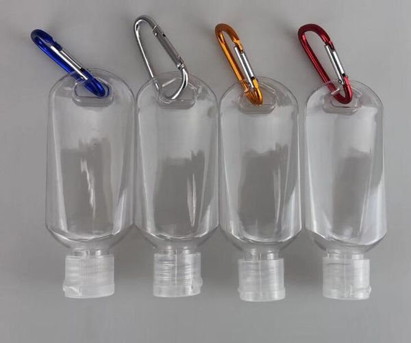 DHL FEDEX 50ML bouteille rechargeable d'alcool vide avec porte-clés crochet bouteille de désinfectant pour les mains en plastique Transparent Transparent pour voyage