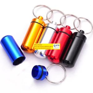 DHL FedEx Fast Ship 200pcs Aluminium Legering Dozen Metaal Waterdichte Pil Box Case Keyring Key Chain Ring Medicine Storage Organisator fles