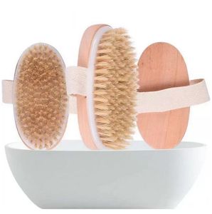 UPS FAST SHIP! Brosse de bain peau sèche corps doux poils naturels SPA la brosse douche en bois sans manche