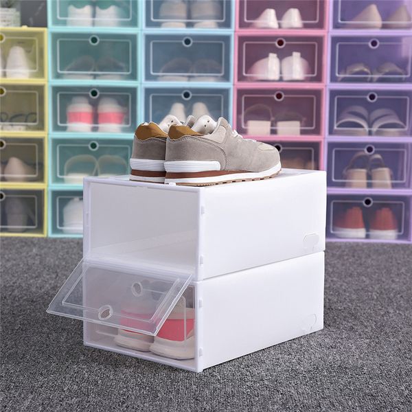 Caja de zapatos transparente plegable con DHL, caja de zapatos de almacenamiento, organizador de cajones, caja de zapatos DIY para el hogar, divisor de cajones, apilamiento de almacenamiento para el hogar @ C