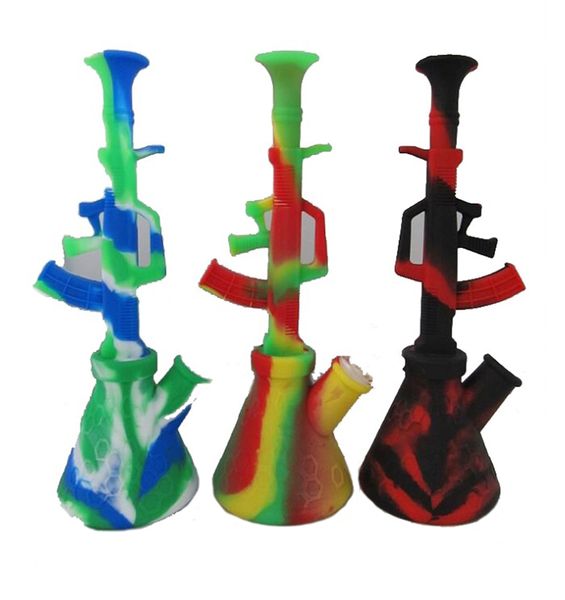 10.6 pulgadas Máxula de silicona Ak47 tubería de agua Tubo de agua de silicona irrompible bong con tazón de 14 mm Silicona Hookah tabaco para fumar