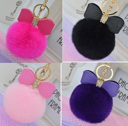 DHL libre 100 UNIDS bowknot fur pom llavero Real rex Rabbit Fur Ball Llaveros llavero de piel Llavero Para Bolsa