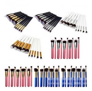 10 pièces/ensemble pinceaux de maquillage Kabuki Kit de pinceaux cosmétiques professionnels Nylon cheveux manche en bois fard à paupières fond de teint ensemble de pinceaux 11 couleurs