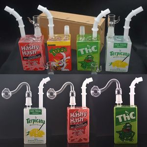 DHL Gratuit 14mm Joint Carré Verre Bécher Bong Liquide Jus Boîte Narguilé Rigs Boîte De Céréales Huile Dab Rig Bong Pipes À Fumer avec Tuyau De Brûleur Glassoil Et Clous En Dôme