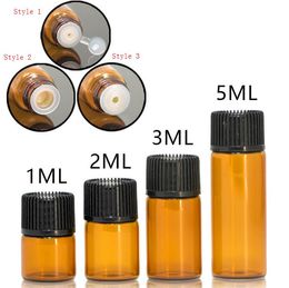 DHL GRATIS 1ML 2ML 3ML 5ML Kleine Amber Glass Sample Bottle-injectieflacons met opening Meductor Black Cap voor aromatherapie Essentiële oliën SN3187