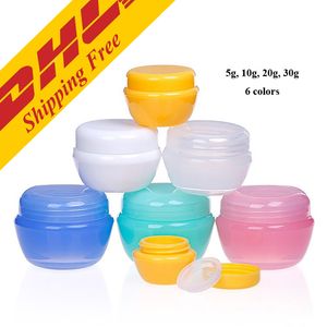 DHL GRATUIT 20g 30g transparent petite bouteille ronde cosmétique pot vide pot fard à paupières baume à lèvres crème pour le visage échantillon conteneur 6 couleurs