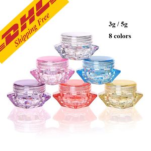 DHL GRATIS 3G 5G Transparante Kleine Square Fles Cosmetische Lege Jar Pot Oogschaduw Lippenbalsem Gezichtscrème Sample Container 8 Kleuren