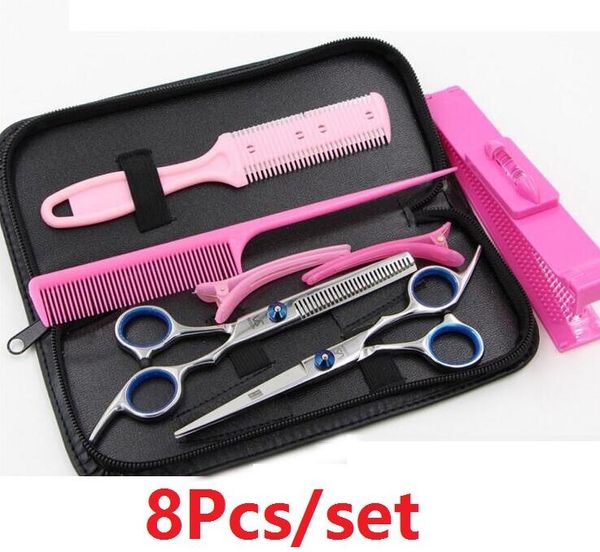 DHL gratuit 8 pièces/ensemble outils de coiffure 6.0 pouces Kits de ciseaux de coiffeur tondeuse à cheveux rasoir ciseaux de coiffure outil de coupe de cheveux