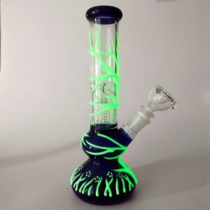 DHL Free Glow In The Dark Beaker Bong Tube droit Tuyaux d'eau de tabac 18 mm Femelle Rejoignez avec tige descendante diffuse