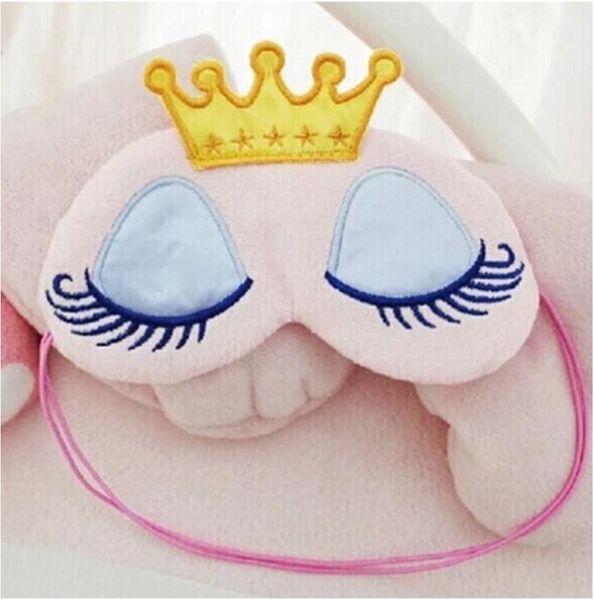 DHL gratis Lovely Pink / Blue Crown Sleeping Mask Eyeshade Eye Cover Travel Cartoon Long Eyelashes Blindfold Gift para mujeres niñas lesgas