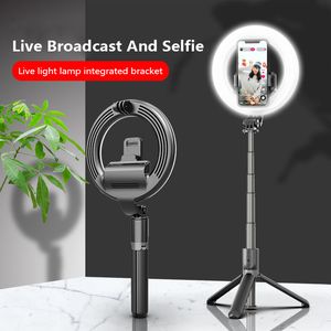 L07 trípode/palo Selfie para teléfono monopié con anillo LED de 5 pulgadas 3 niveles de brillo luz de relleno control remoto Bluetooth extensible