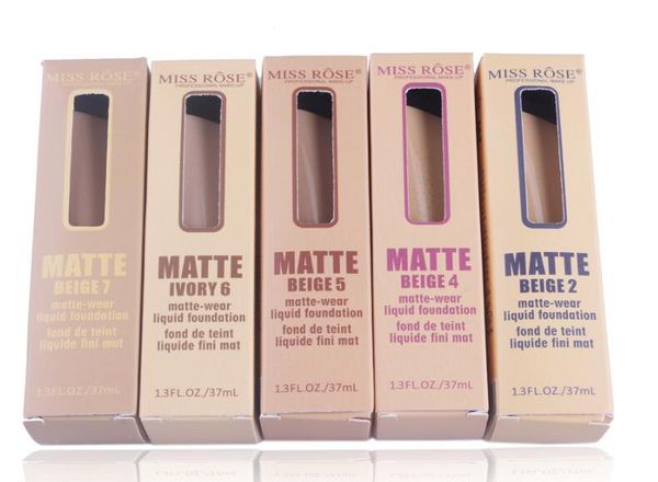 DHL Free Miss Rose Professional Matte Wear Liquid Foundation 37ml Seda Crema correctora de larga duración Diferentes colores para crear una piel impecable