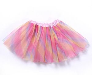 DHL Free New Rainbow color baby girls tutu faldas vestidos de baile vestido de tutú suave falda de ballet 3 capas niños pettiskirt ropa