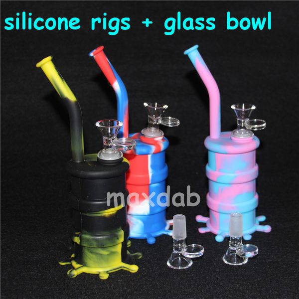 DHL Silicon Rigs Silicone Hookah Agua Bongs Oil Dab Pipes con clara 4mm 14mm Cuenco de vidrio masculino