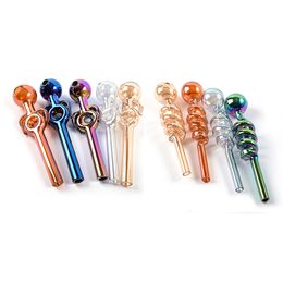 DHL Free Ship Nano Placage Pyrex Verre Brûleur À Huile Tuyaux Colorés HandPipes Mini Petite Cuillère Pipe Fumer Du Tabac Accessoires