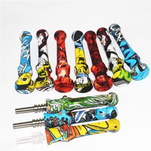 fumer DHL gratuit Silicon NC avec titane Quartz Tip Dab Straw Oil Rigs Pipe en verre de silicone fumée accessoires rig