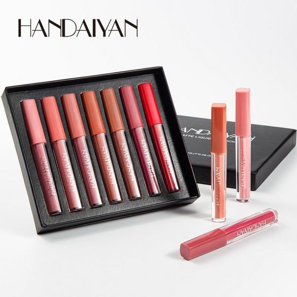 Envío libre de DHL Handaiyan 7 piezas mate conjunto lápiz labial líquido brillo de labios kit de 7 * 2.5ML