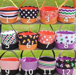 Halloween Bucket Favors Polka Dot Bat Striped Polyester Candy Collection Bag Halloween Trick or Treat Pumpkin Bags Party Decoration 12 Designs