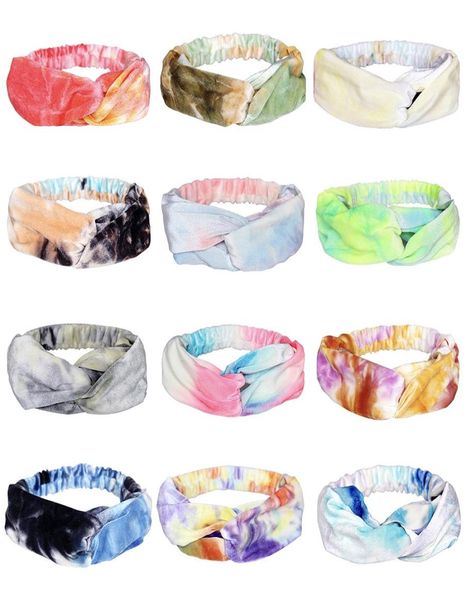 DHL INS 12 Couleurs Femmes Bandeaux Headwraps Tie Dye Turban Bandes De Cheveux Accessoires De Cheveux De Mode En Cours D'exécution Bandeau Sport HairBa1486331