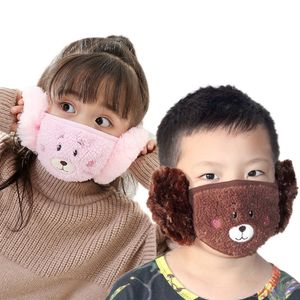 DHL Enfants Mignon Oreille De Protection Bouche Masque Animaux En Peluche Broderie Conception 2 En 1 Enfant Hiver Masques Visage Enfants Bouche-Moufle Antipoussière