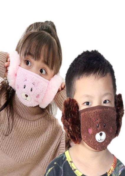 Dhl enfants mignon oreille protectrice de masque de bouche animaux en peluche de conception de broder 2 en 1 enfant masques de visage d'hiver enfants