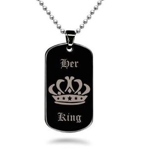 DHL King Koningin Ketting Paar Kettingen Titanium Rvs Crown Dog Tag Hangers Ketting voor Vrouwen Mannen Minnaar Fashin Sieraden