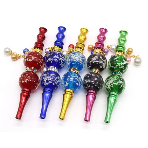 DHL Night Luminous Beads Cigarette Holder Tubo de metal Colgante Multicolor Hookah Filter Tips Desmontable Fumar Reutilizable Shisha