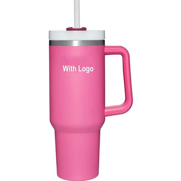 DHL Rose 40oz Gobelet en acier inoxydable avec logo poignée couvercle paille grande capacité tasse de bière bouteille d'eau revêtement en poudre camping en plein air290H